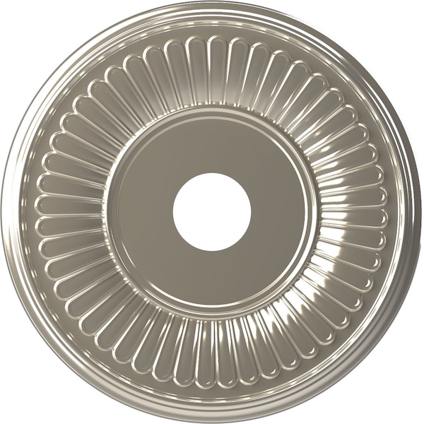 Ekena Millwork Berkshire PVC Ceiling Medallion (Canopies up to 8 3/8"), 19"OD x 3 1/2"ID x 1"P, Bright Coat Chrome CMP19BEBCR - main